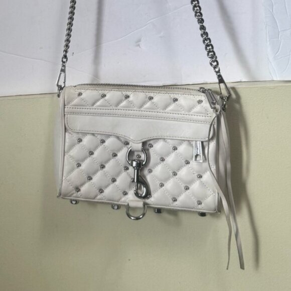 Rebecca Minkoff Studs Mini Mac Leather Crossbody Chain Shoulder Bag Zip Pocket - Picture 2 of 16